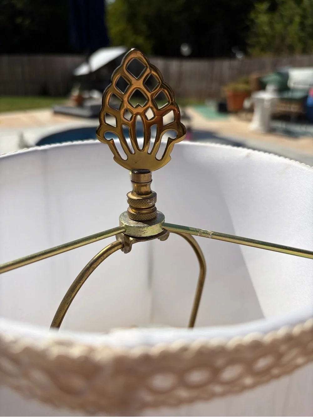 Gold Hammered Glass Table Lamp with White Scalloped Shade